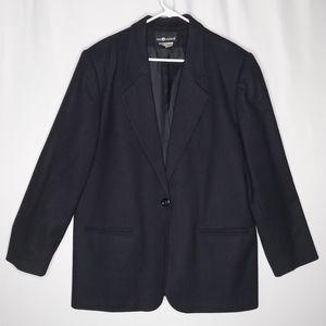 Sag‎ Harbor Vtg Wool Blazer 16 Black One Button Collar Vneck Pocket Lined 90's